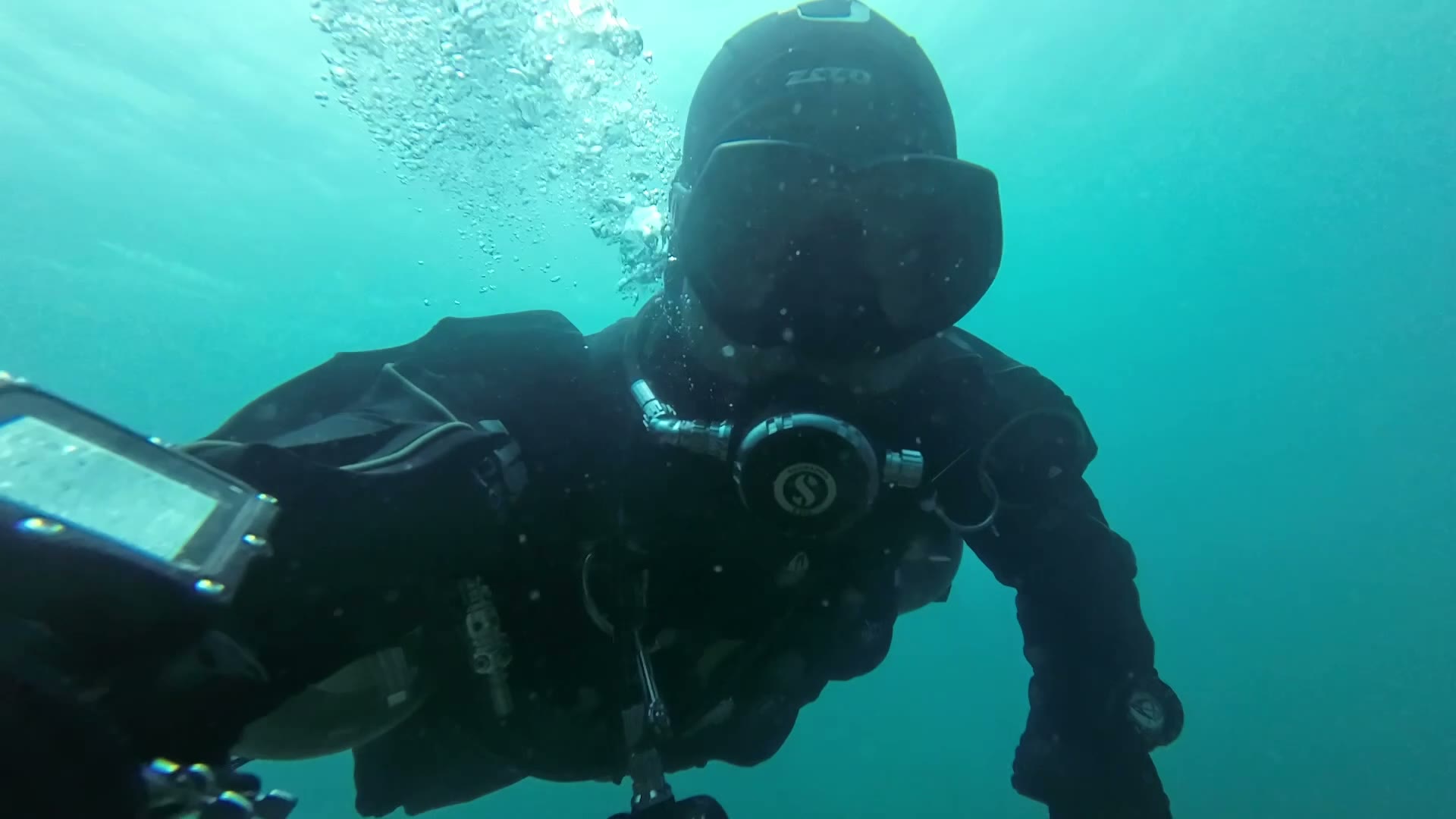 Nick Hogle underwater with a camera